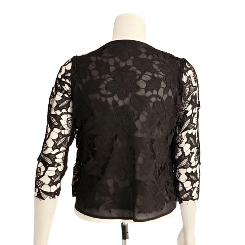 ZARA Black Crochet Lace Crop Top M Sheer Gothic Boho Punk Festival 3/4 Sleeve - Picture 6 of 15